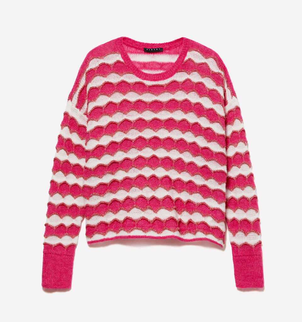 Cropped sweater with fuchsia and yellow lurex - girls' knitwear - Pink | Sisley Young image number 1